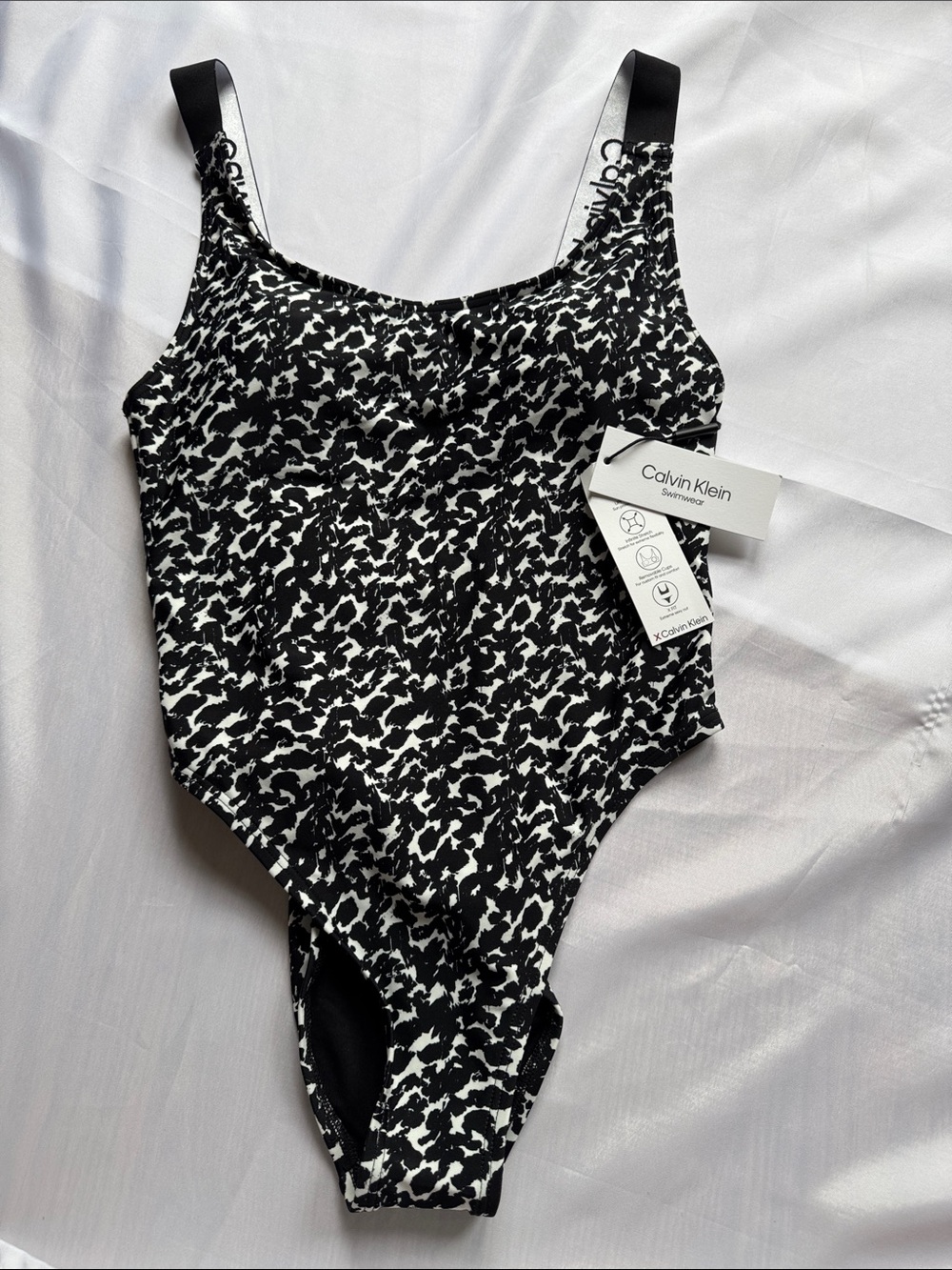 NWT Calvin Klein Leopard Logo Strap High Cut One Piece Swimsuit Small